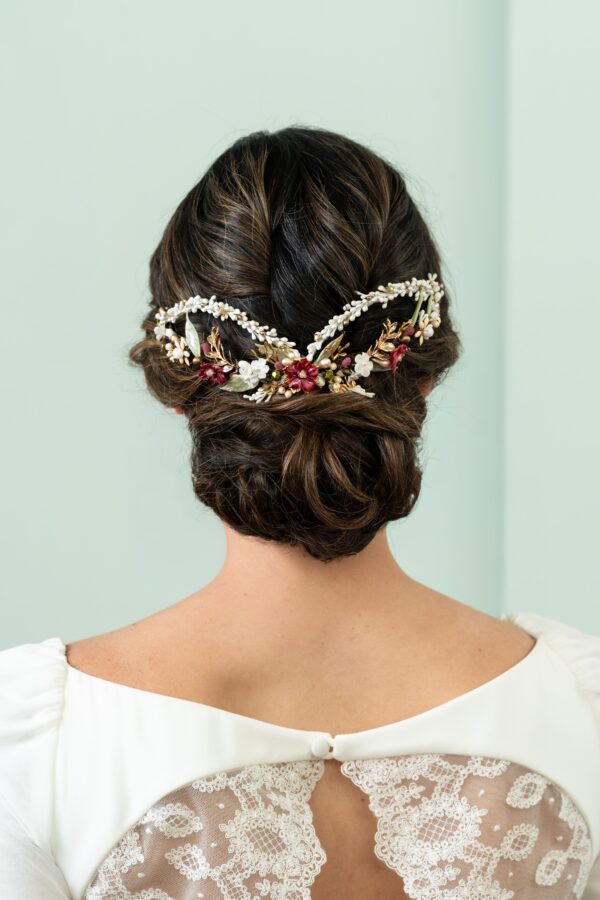 Tiara de novia floral dorada